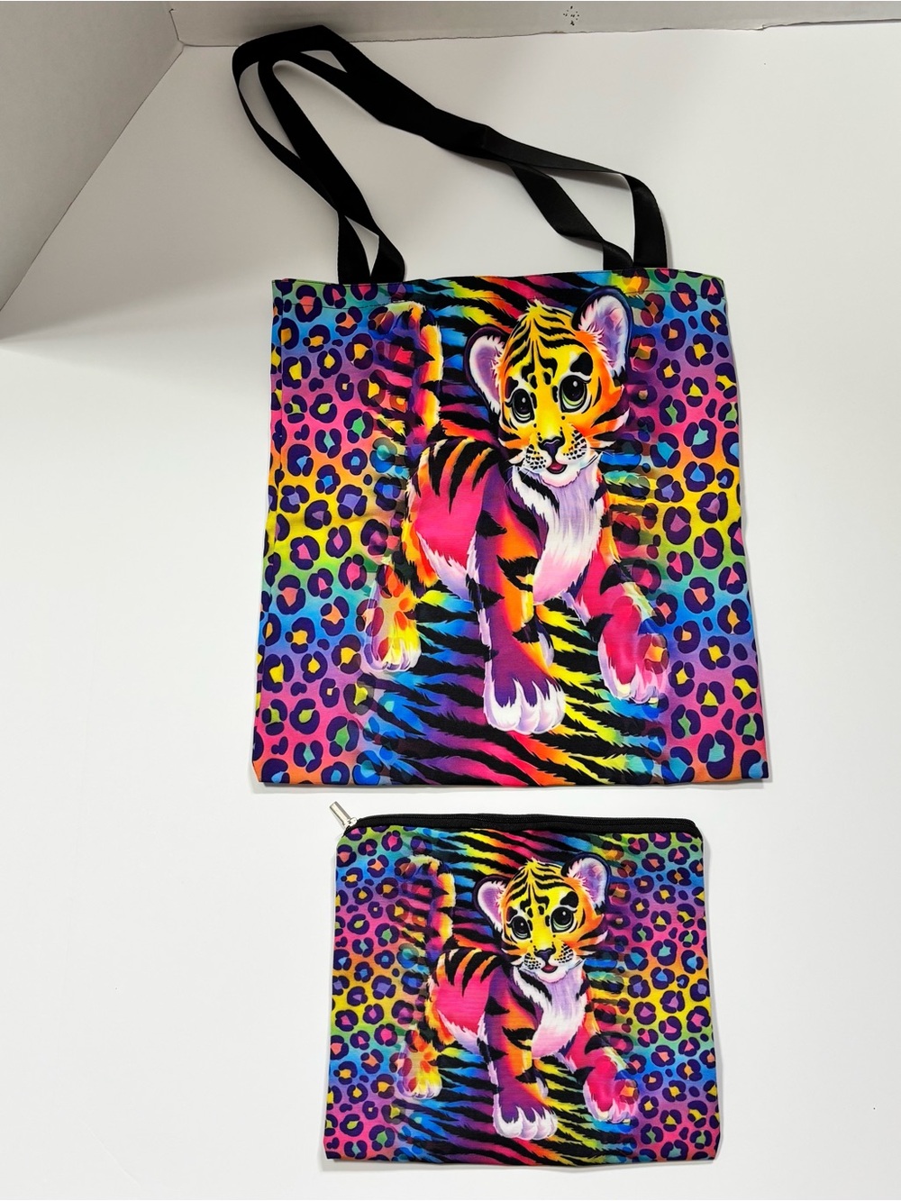 Colorful Neon Tiger /Leopard Tote Bag and Matching Pouch- 2 Piece Set
